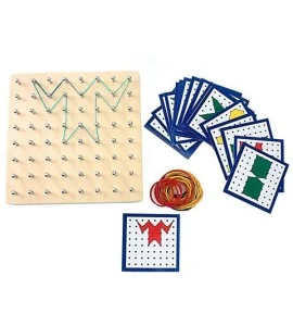 Plateau de jeu éducatif Montessori - Cadre à clous et élastiques colorés